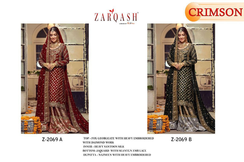 Zarqash Crimson Z 2069 Fox Georgette Pakistani Style Designer Wedding Wear Salwar Suits