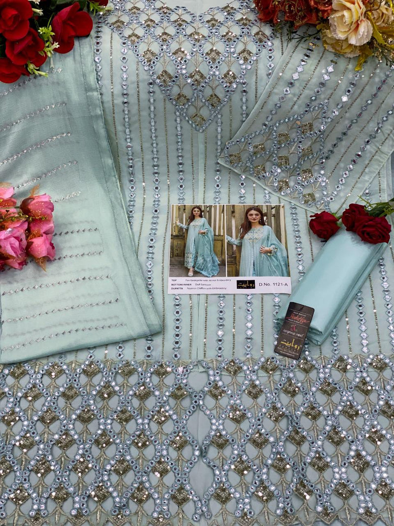 Rawayat Fashion Cross Stitch Special Fox Georgette Pakistani Style Designer Party Wear Salwar Suits