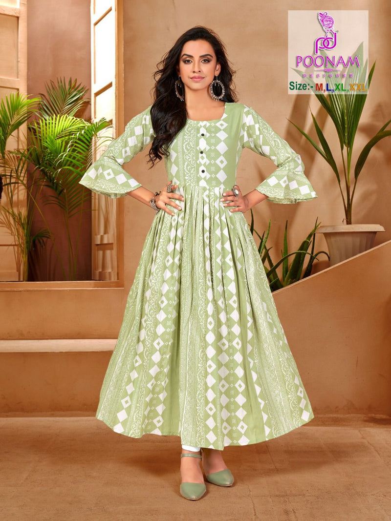 Dusty Green Party Wear Cotton Gown With Koti | Latest Kurti Designs