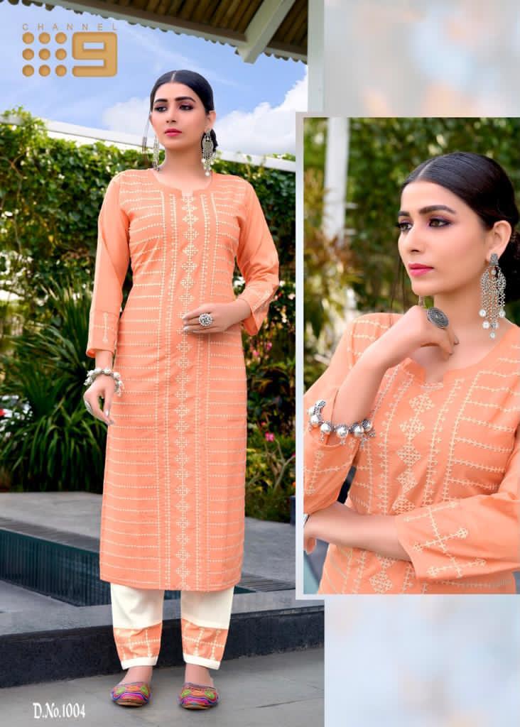 Channel 9 Shaleen Pure Cotton Embroidery Work Kurti Collection