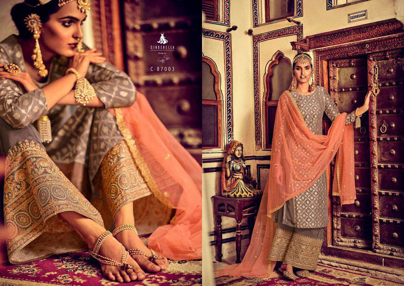 Cindrella Zarbab Pure Silk Jacquard With Fancy Embroidery Work Salwar Suit