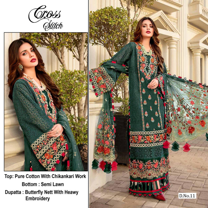 Cross Stitch Dno 11 Pure Cotton Chikankari Work Pakistani Salwar Suit