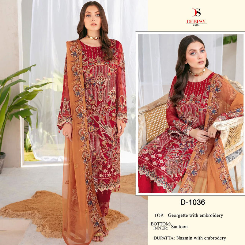 Deepsy Suit Dno D 1036 Georgette With Beautiful Embroidery Work Stylish Designer Wedding Look Salwar Kameez