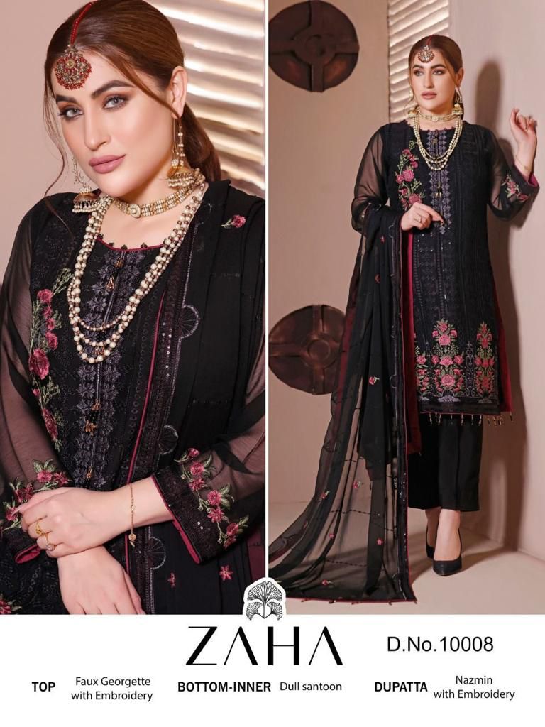Zaha D No 10008 Georgette Heavy Embroidered Pakistani Style Party Wear Salwar Suits
