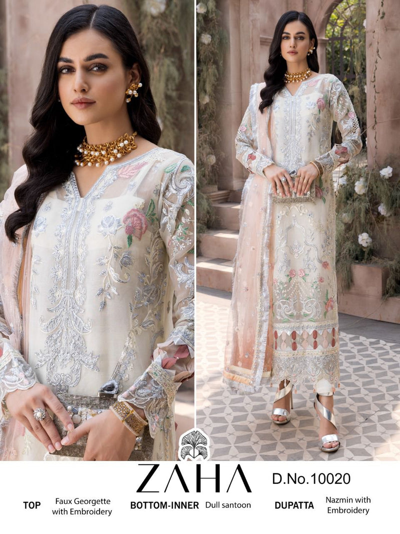 Zaha D No 10020 Georgette Designer Pakistani Style Embroidered Party Wear Salwar Suits