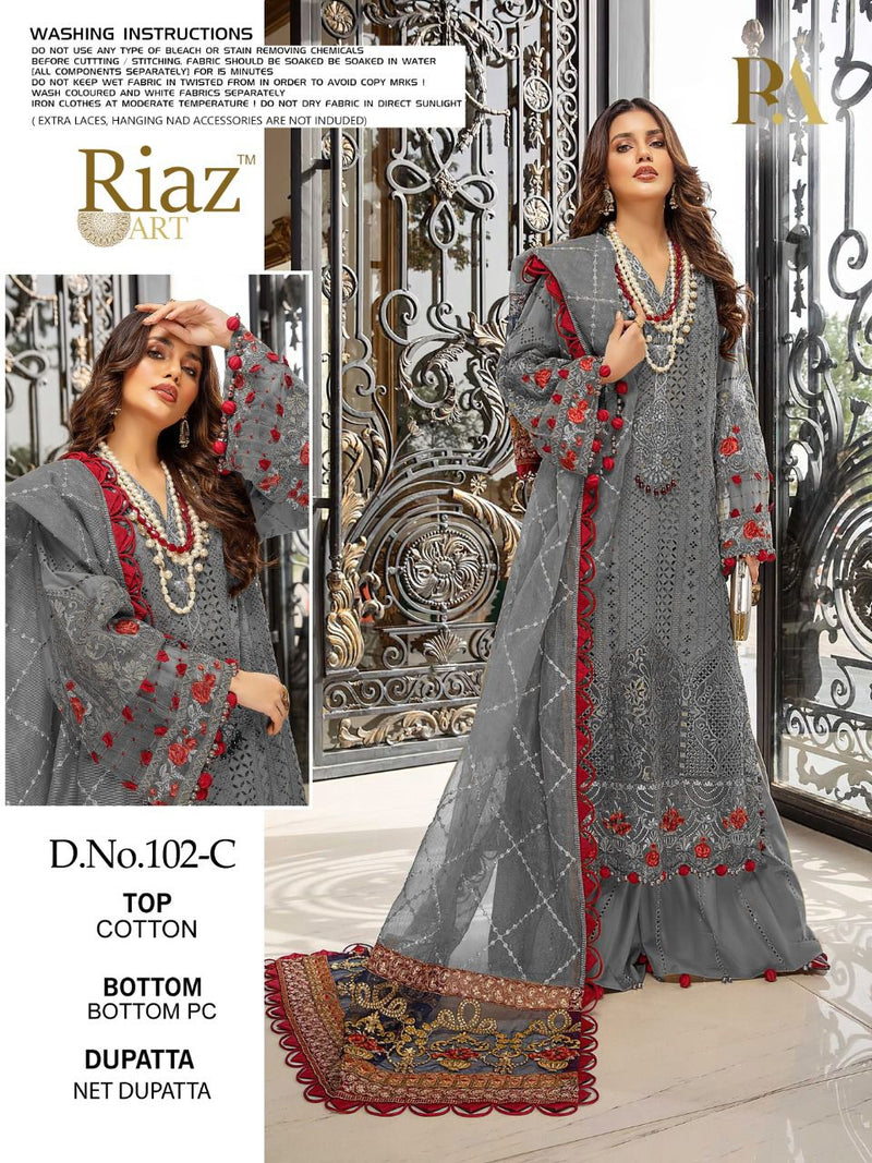 Riaz Art D No 102 A B C  Pure Cotton  Prrty Wear Salwar Suit