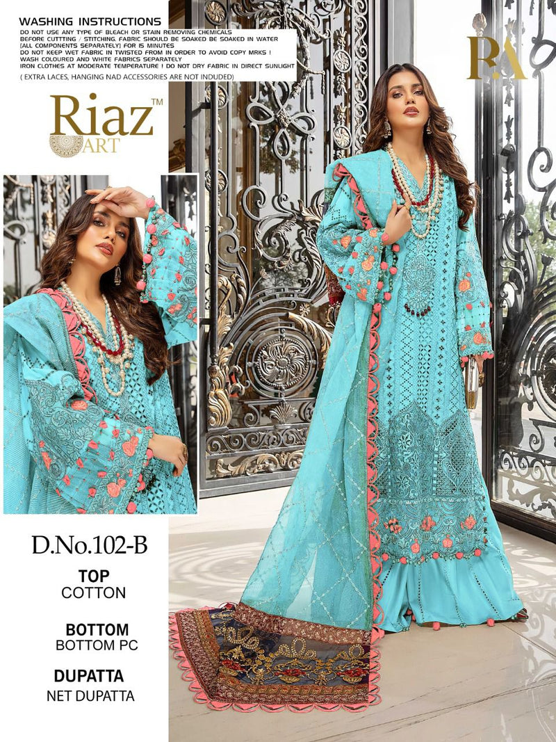 Riaz Art D No 102 A B C  Pure Cotton  Prrty Wear Salwar Suit
