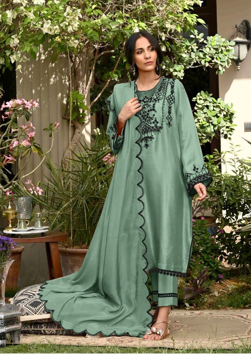 Rich Creation D No 105 Georgette Embroidered Pakistani Style Party Wear Kurtis With Bottom & Dupatta