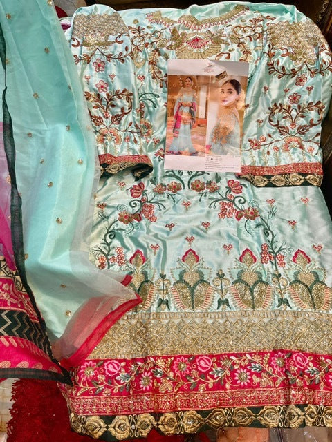 Deepsy Suit D No 105 Silk Satin Heavy Pakistani Style Sharara Salwar Suits
