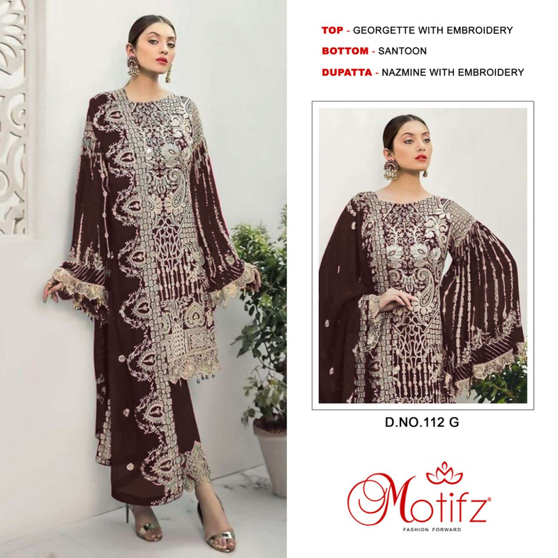Motifz Dno 112 G Georgette With Beautiful Heavy Embroidery Work Stylish Designer Pakistani Salwar Kameez