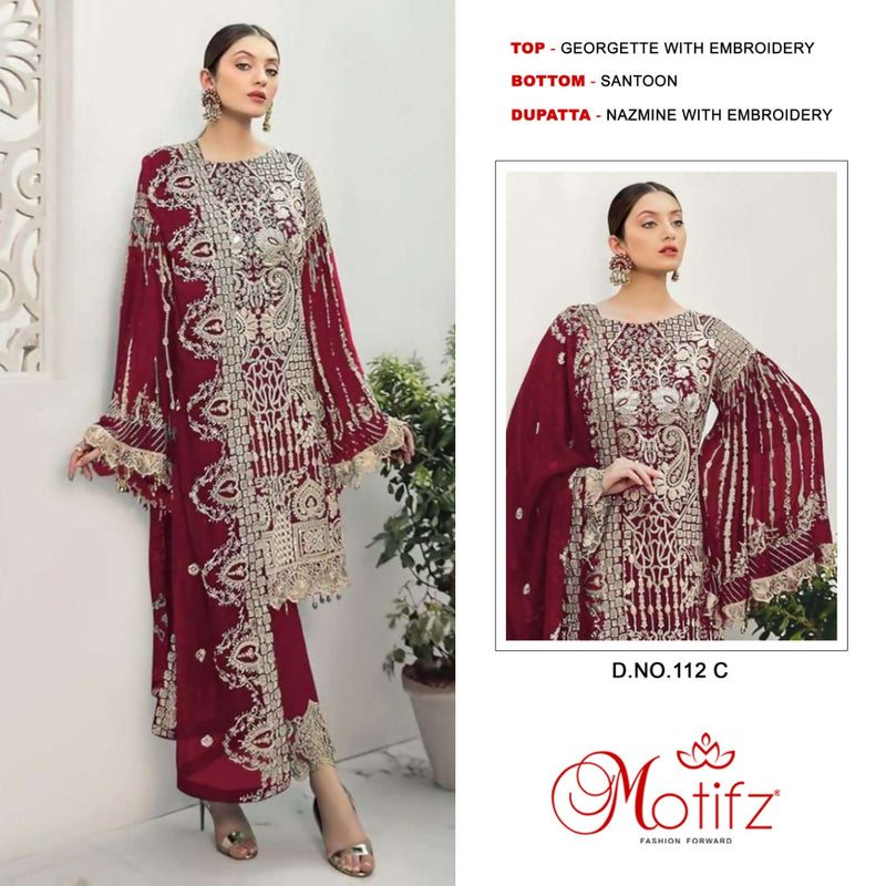 Motifz Dno 112 C Georgette With Beautiful Heavy Embroidery Work Stylish Designer Pakistani Salwar Kameez