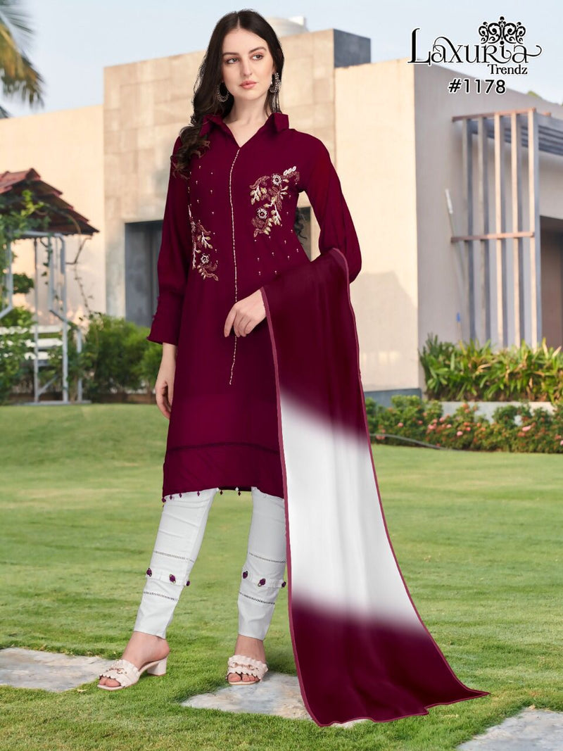 Laxuria Trendz D No 1178 Georgette Beautiful Hand Worked Designer Party Wear Kurtis With Bottom & Dupatta