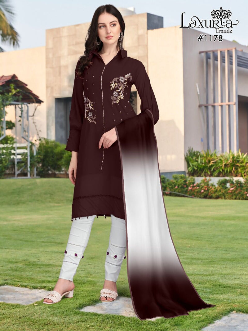 Laxuria Trendz D No 1178 Georgette Beautiful Hand Worked Designer Party Wear Kurtis With Bottom & Dupatta