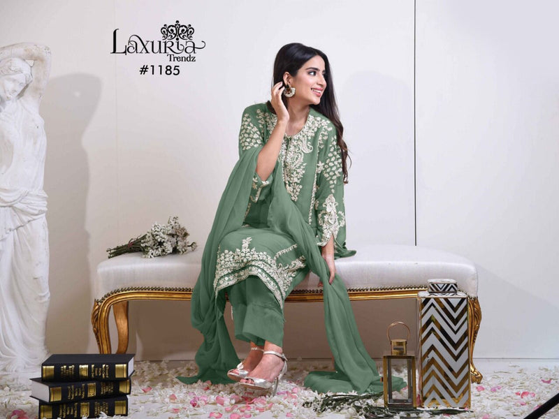 Laxuria Trendz D No 1185 Fox Georgette Designer Pakistani Style Party Wear Kurtis With Bottom & Dupatta