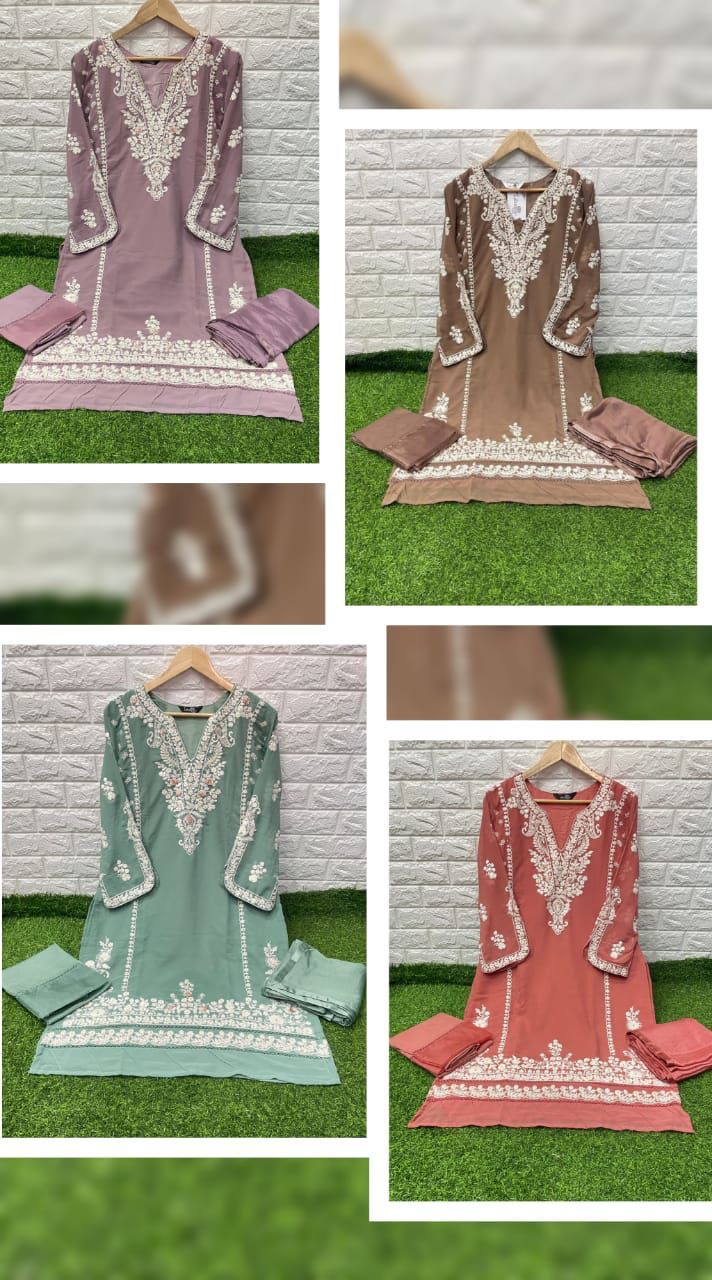Laxuria Trendz D No 1185 Fox Georgette Designer Pakistani Style Party Wear Kurtis With Bottom & Dupatta