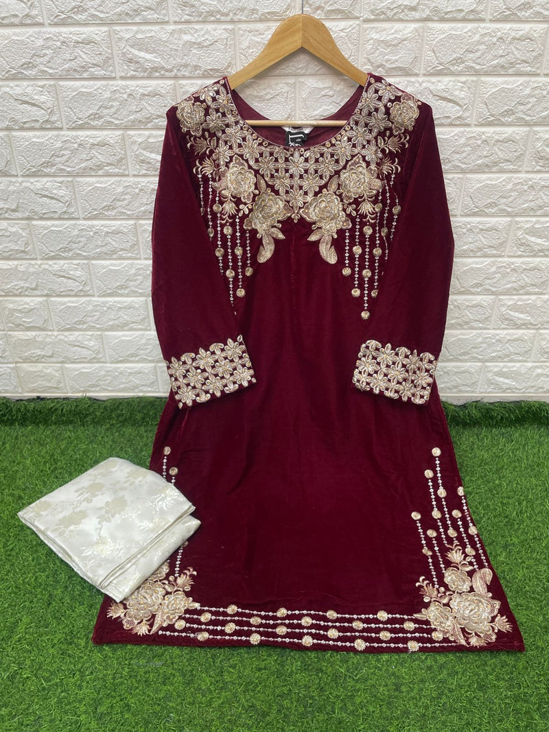 Laxuria Trends Dno 1223 Velvet With Heavy Embroidery Work Stylish Designer Party Wear Kurti