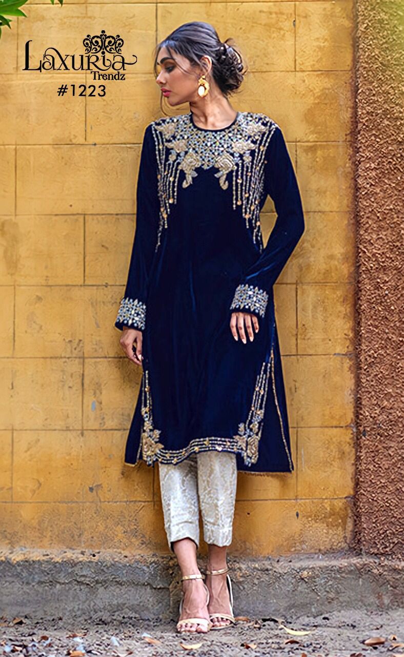 Laxuria Trends Dno 1223 Velvet With Heavy Embroidery Work Stylish Designer Party Wear Kurti