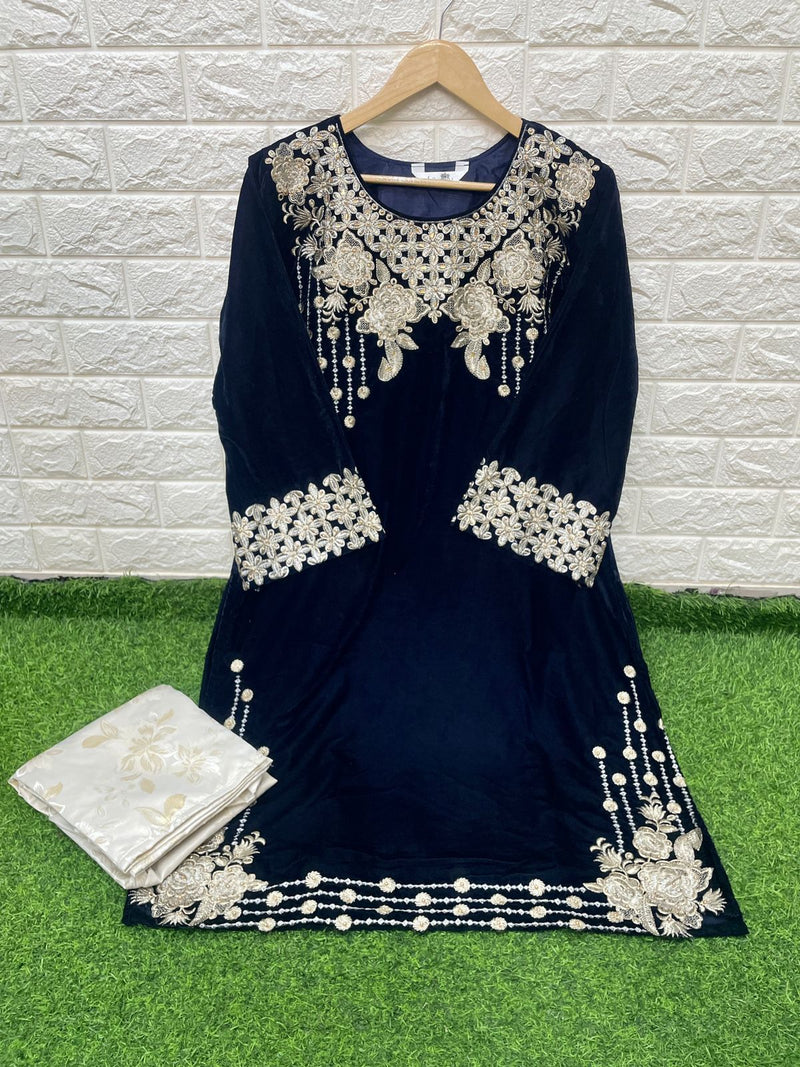 Laxuria Trends Dno 1223 Velvet With Heavy Embroidery Work Stylish Designer Party Wear Kurti