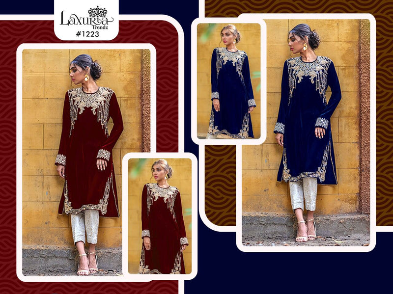 Laxuria Trends Dno 1223 Velvet With Heavy Embroidery Work Stylish Designer Party Wear Kurti