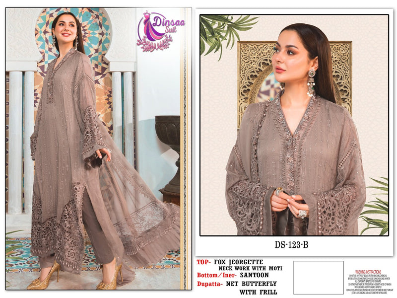 Dinsaa Suit D No 123 Georgette Embroidered Pakistani Style Party Wear Salwar Suits