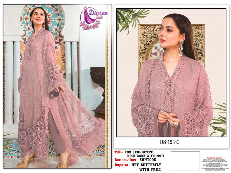 Dinsaa Suit D No 123 Georgette Embroidered Pakistani Style Party Wear Salwar Suits