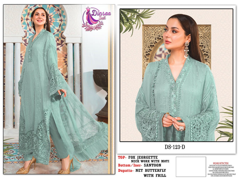 Dinsaa Suit D No 123 Georgette Embroidered Pakistani Style Party Wear Salwar Suits