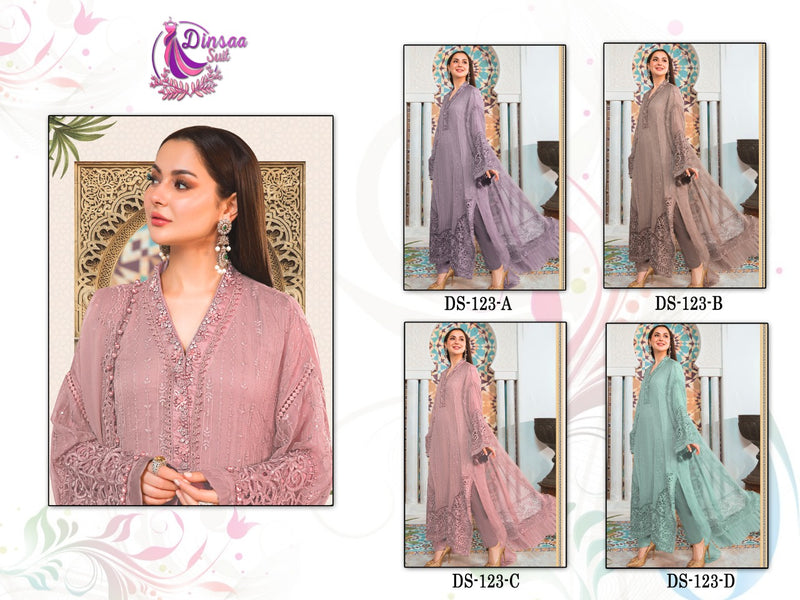 Dinsaa Suit D No 123 Georgette Embroidered Pakistani Style Party Wear Salwar Suits