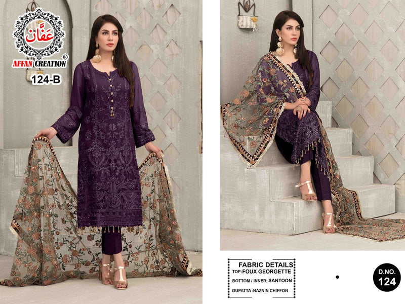 Affan Creation D No 124 Colors Georgette Pakistani Style Festive Wear Salwar Suits