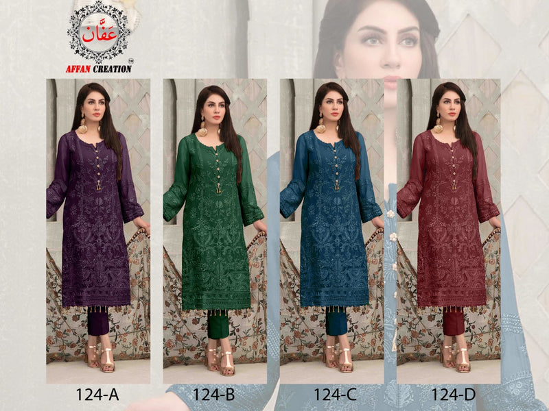 Affan Creation D No 124 Colors Georgette Pakistani Style Festive Wear Salwar Suits