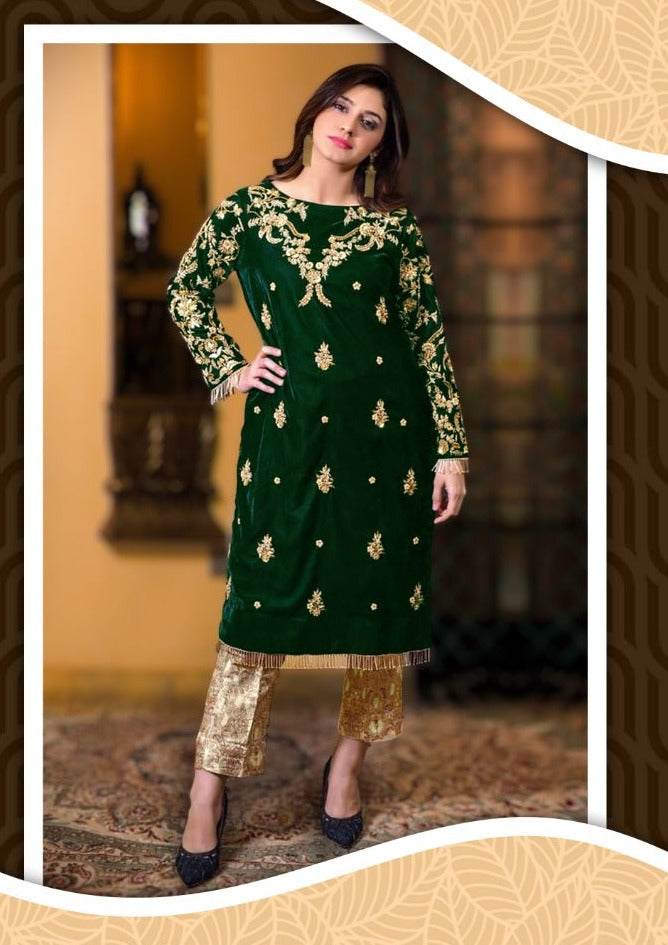 Laxuria Trendz Dno 1241 Velvet With Beautiful Embroidery Work Stylish Designer Wedding Look Kurti