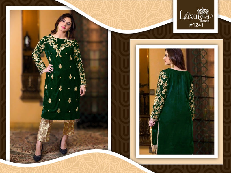 Laxuria Trendz Dno 1241 Velvet With Beautiful Embroidery Work Stylish Designer Wedding Look Kurti