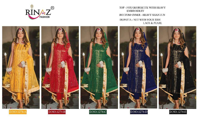 Rinaz Fashion D No 1274 Colour Fox Georgette Heavy Pakistani Style Party Wear  Salwar Kameez