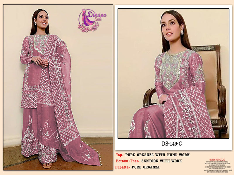 Dinsaa Suit Dno 149 Organza With Heavy Embroidery Work stylish Designer Pakistani Party wear Salwar Kameez