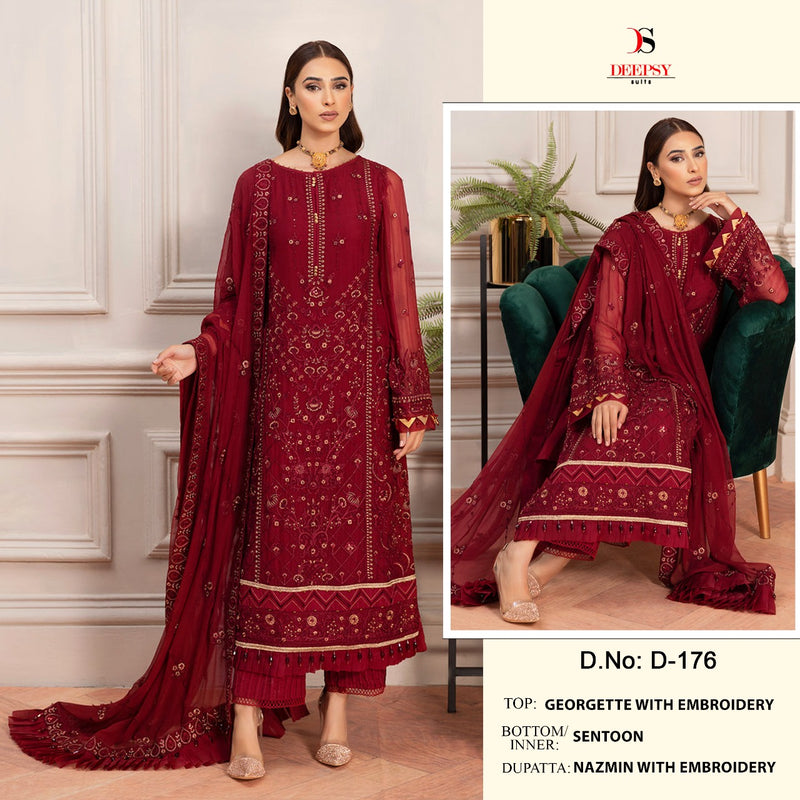 Deepsy Suit D No 176 Georgette Embroidered Pakistani Style Party Wear Salwar Suits