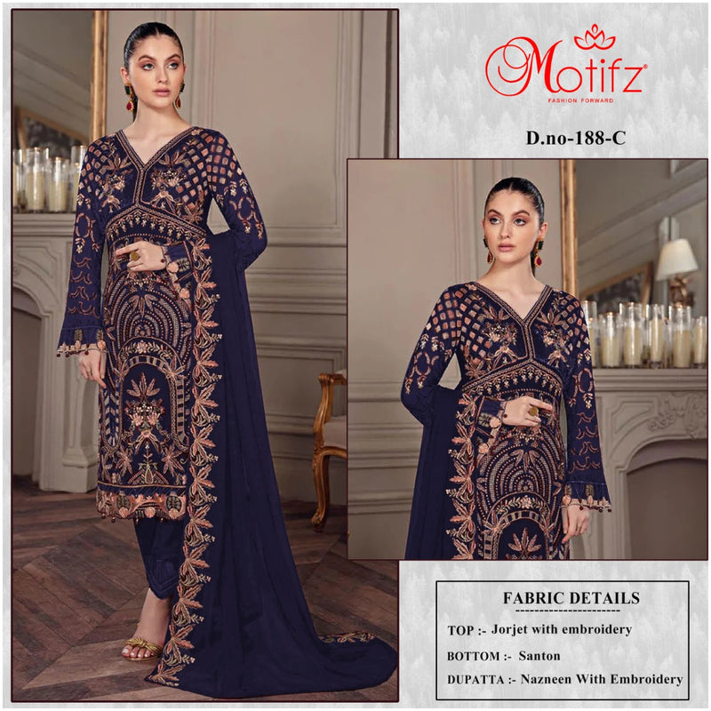 Motifz Dno 188 C Georgette With Beautiful Heavy Embroidery Work Stylish Designer Pakistani Salwar Kameez