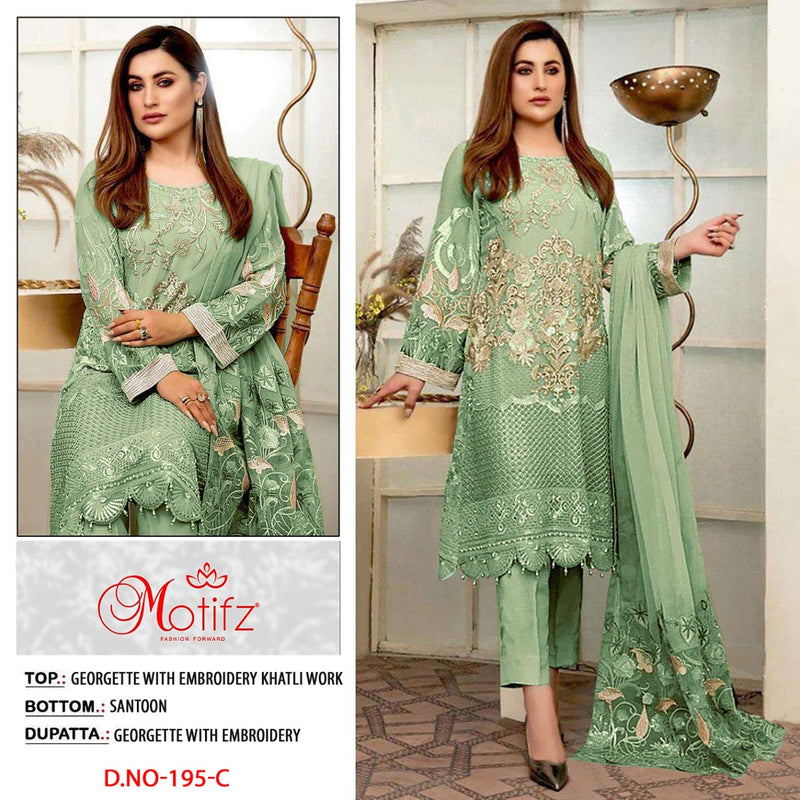 Motifz Dno 195 C Georgette With Heavy Beautiful Embroidery Work Stylish Designer Pakistani Salwar Kameez