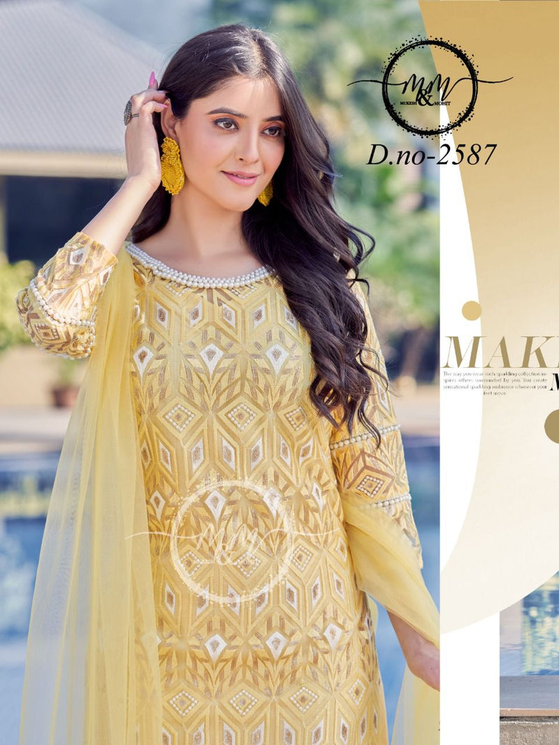 M And M D No 2587 Fancy Stylish Designer Party Wear Kurti With Bottom & Dupatta