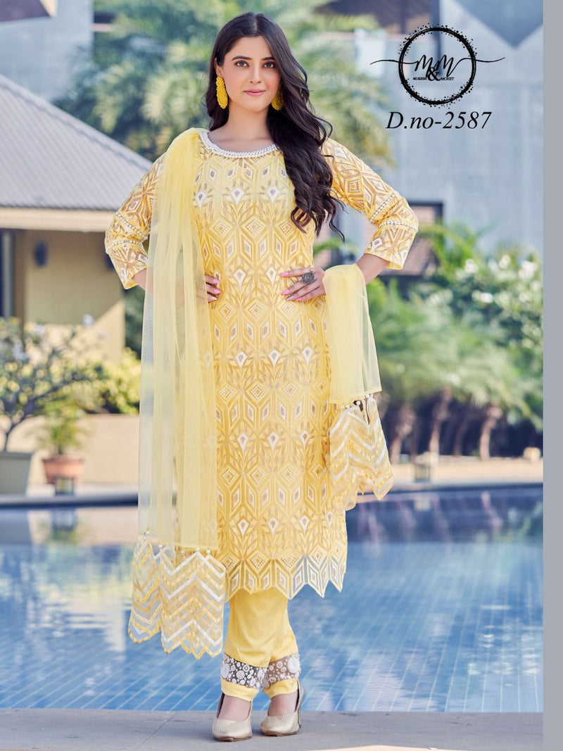 M And M D No 2587 Fancy Stylish Designer Party Wear Kurti With Bottom & Dupatta