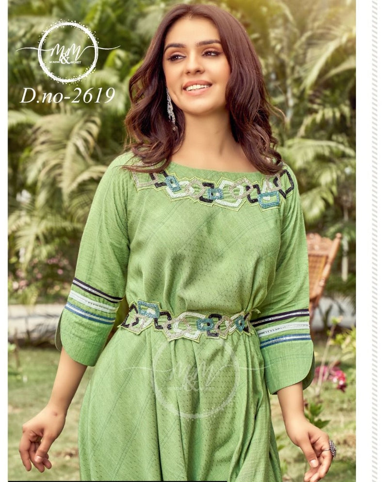 M And M D No 2619 Rayon Fancy Designer Kurtis With Pants