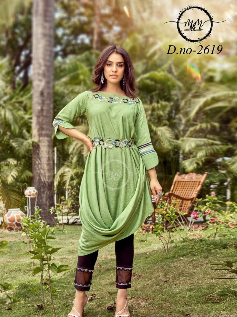 M And M D No 2619 Rayon Fancy Designer Kurtis With Pants