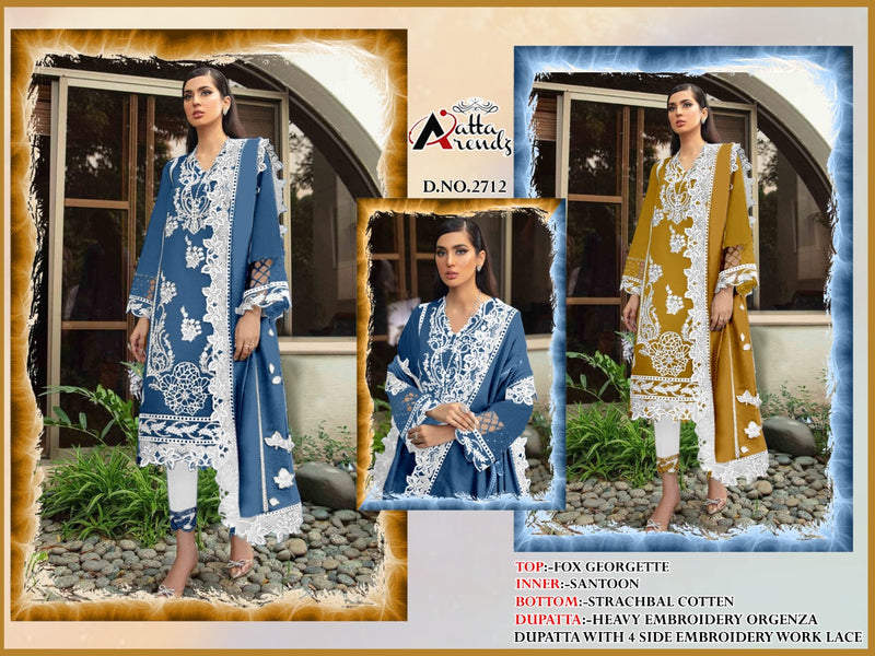 Atta Trendz D No 2712 Georgette Pakistani Style Festive Wear Kurtis With Bottom & Dupatta