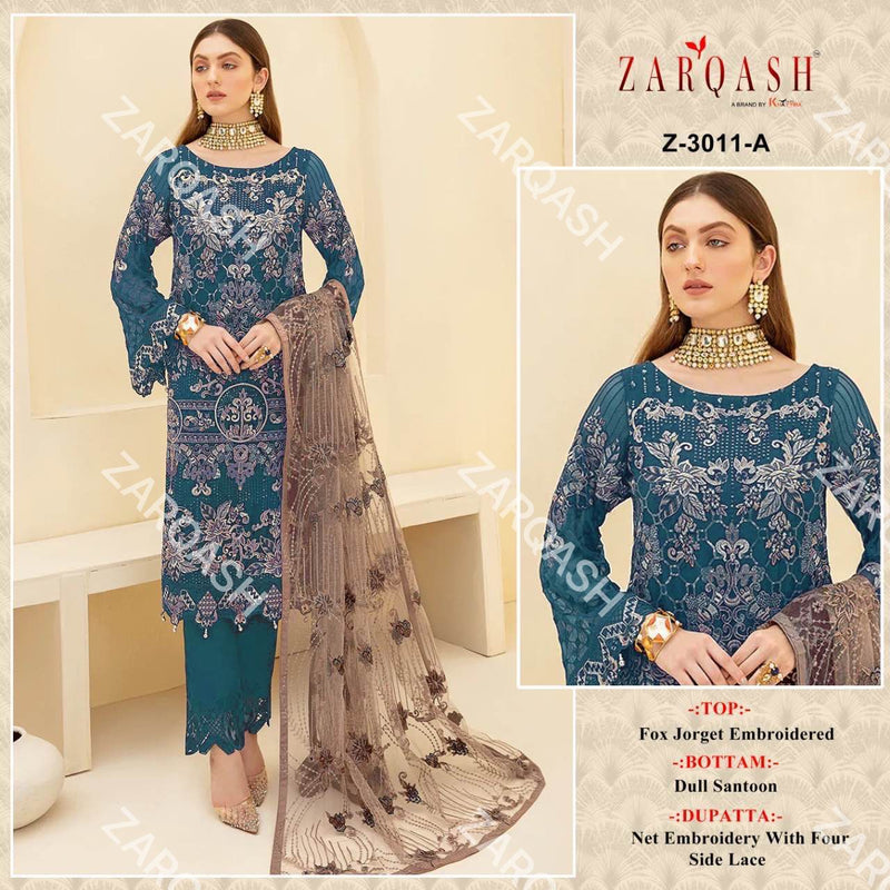 Zarqash Dno 3011 A Georgette With Fancy Embroidery Work Stylish Designer Wedding Wear Salwar Kameez