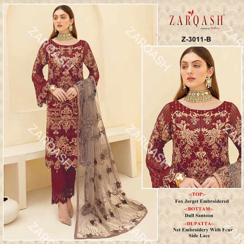 Zarqash Dno 3011 B Georgette With Fancy Embroidery Work Stylish Designer Wedding Wear Salwar Kameez