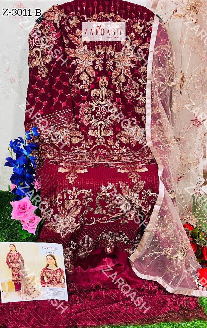 Zarqash Dno 3011 B Georgette With Fancy Embroidery Work Stylish Designer Wedding Wear Salwar Kameez