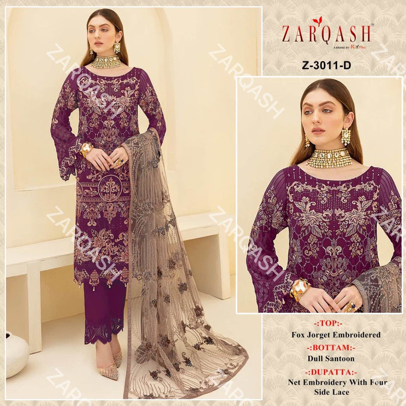 Zarqash Dno 3011 D Georgette With Fancy Embroidery Work Stylish Designer Wedding Wear Salwar Kameez