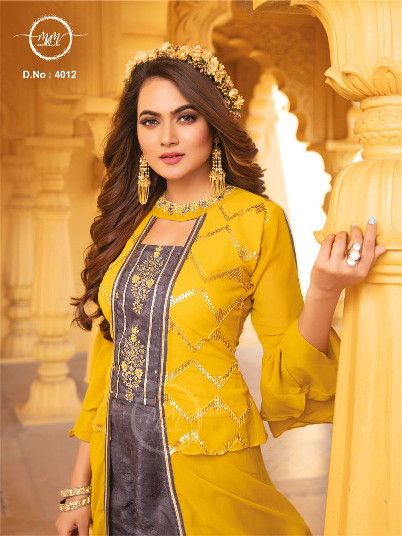 M And M D No 4012 Fancy Designer Ready Made Wedding Wear Kurtis With Heavy Embroidery