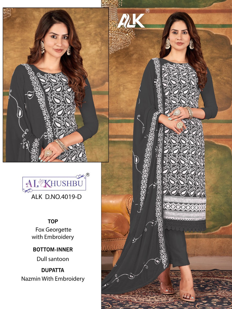 Al Khushbu Dno 4019 Georgette With Heavy Embroidery Work Stylish Designer Party Wear Fancy Salwar Kameez