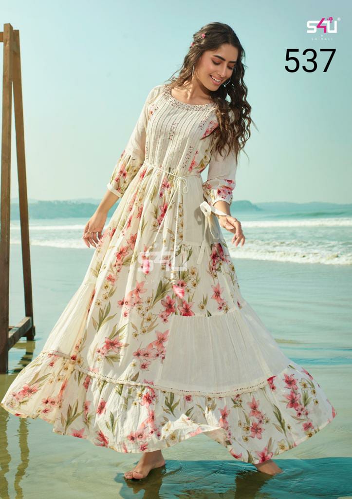 S4U Shivali D No 537 Fancy Printed Long Gown Type Party Wear Kurtis
