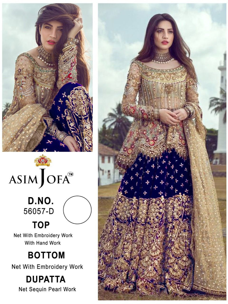 Asim Jofa D No 56057 A B C D Butterfly Net Party Wear Salwar Suit