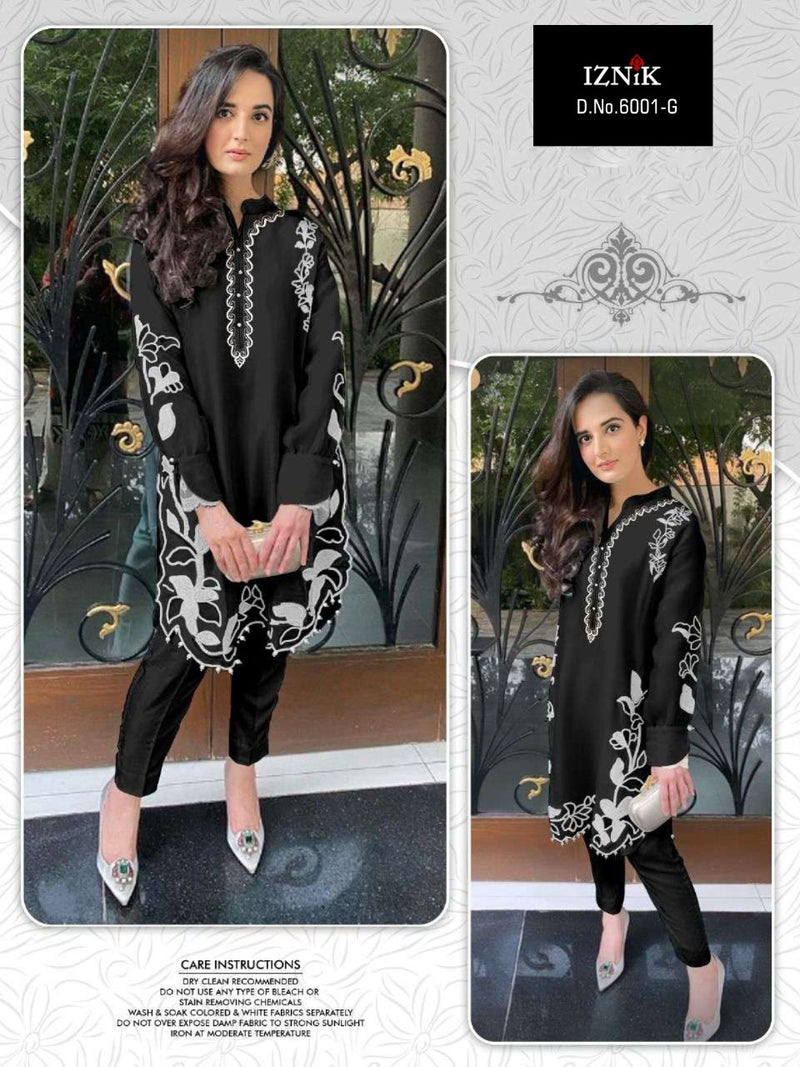 Iznik D No 6001 Fox Georgette Heavy Embroidered Designer Party Wear Kurtis With Bottom & Dupatta